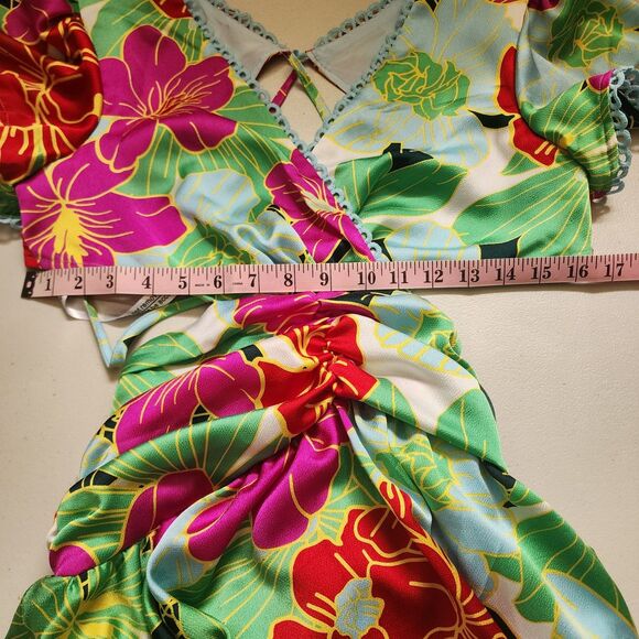 Boohoo Maxi Dress Womens 4 Floral Printed Ruffle Tiered Cut Out Dress Festival - Picture 12 of 16